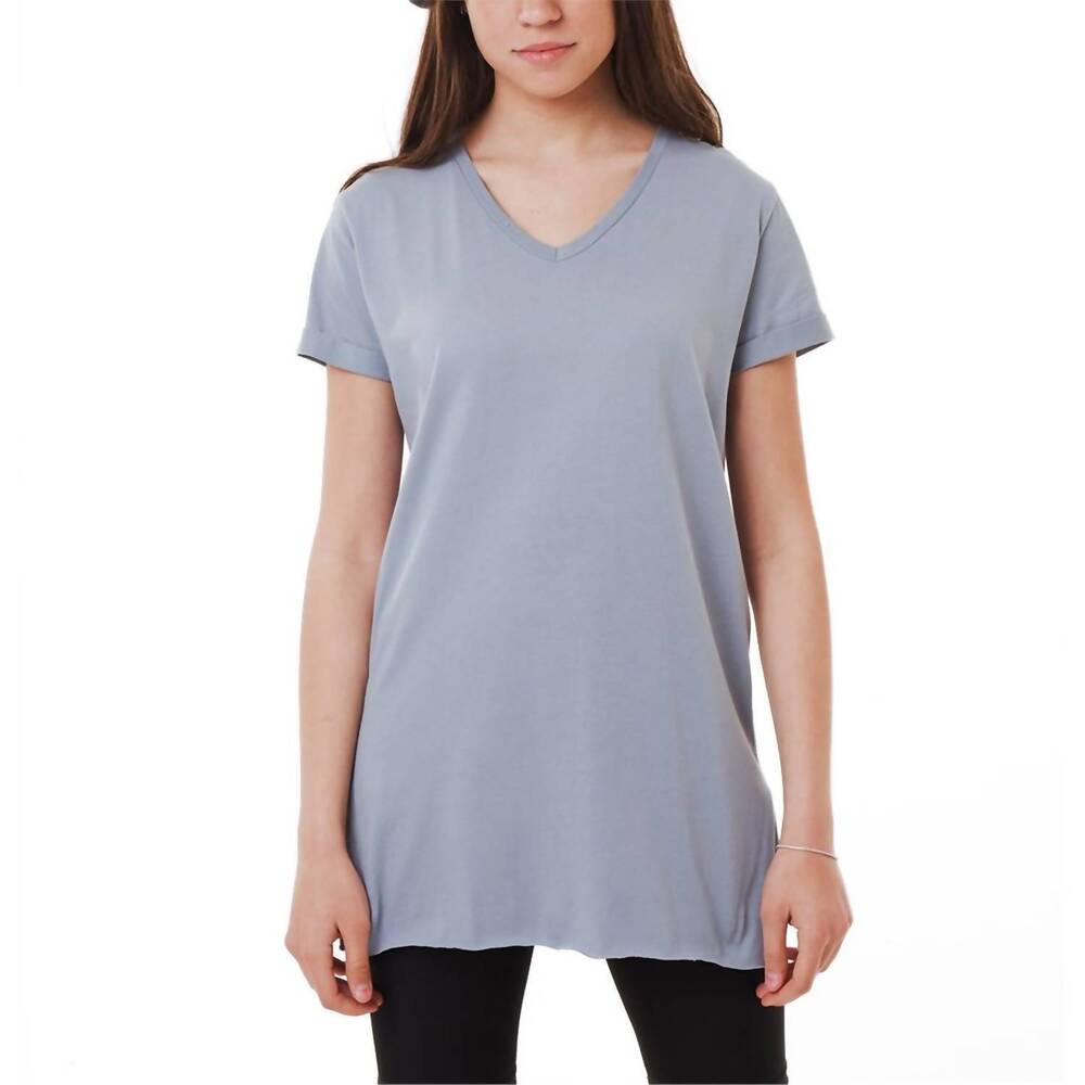NEW AMBAR v-neck side slit cotton tunic t-shirt in light grey
